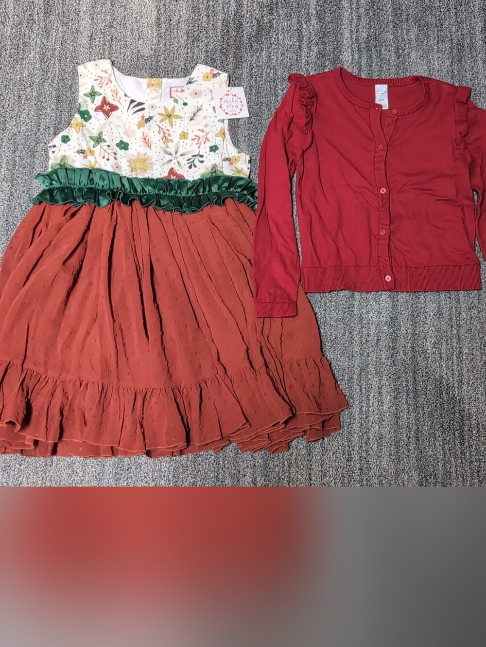 NWT Cheeky Plum Girls (7) & Carters Sweater Floral Print Dress Multicolor Blooms